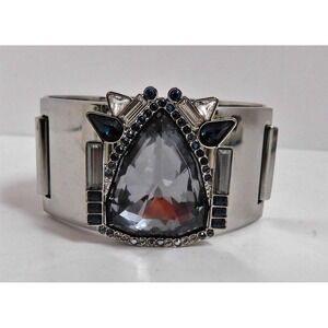 Swarovski Silver Metal Blue Clear Graphite‎ Jeweled Crystal Cuff Bracelet